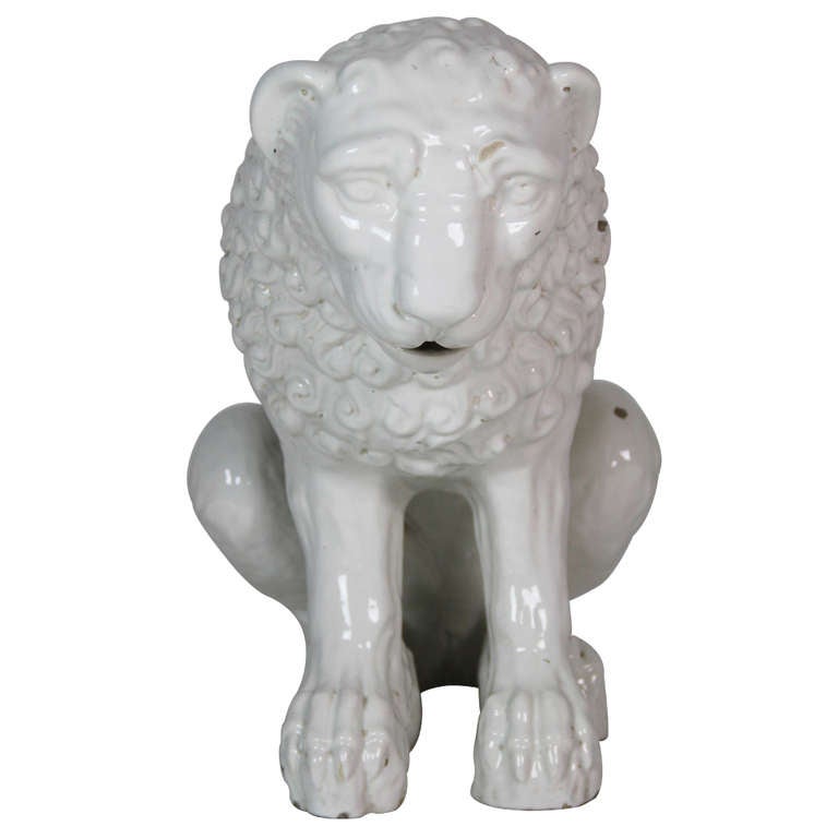 White Glazed Ceramic Lion For Sale