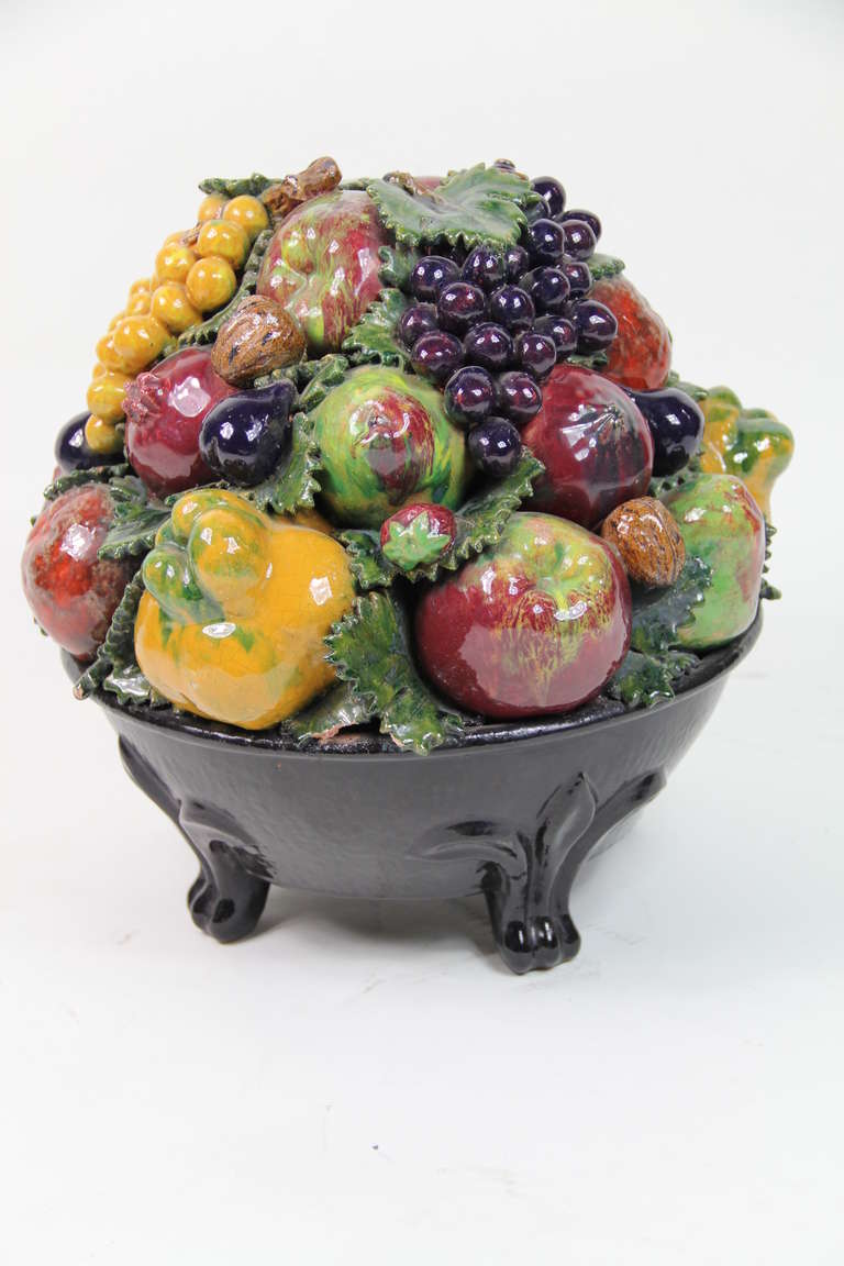Fruits and vegetables on a basket Maiolica centerpiece
