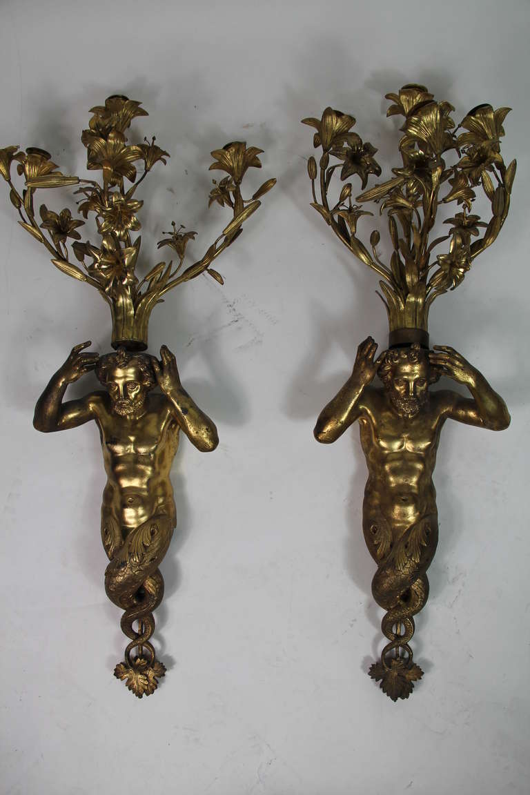 Gilt bronze wall sconces