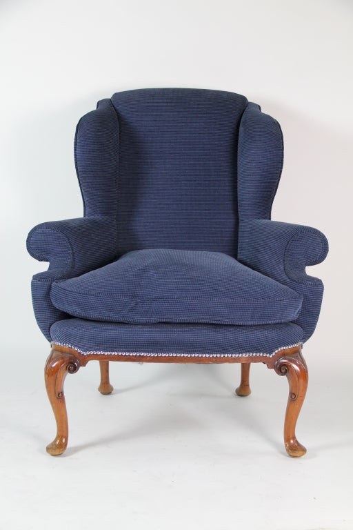 George 2nd style English walnut wing chair.