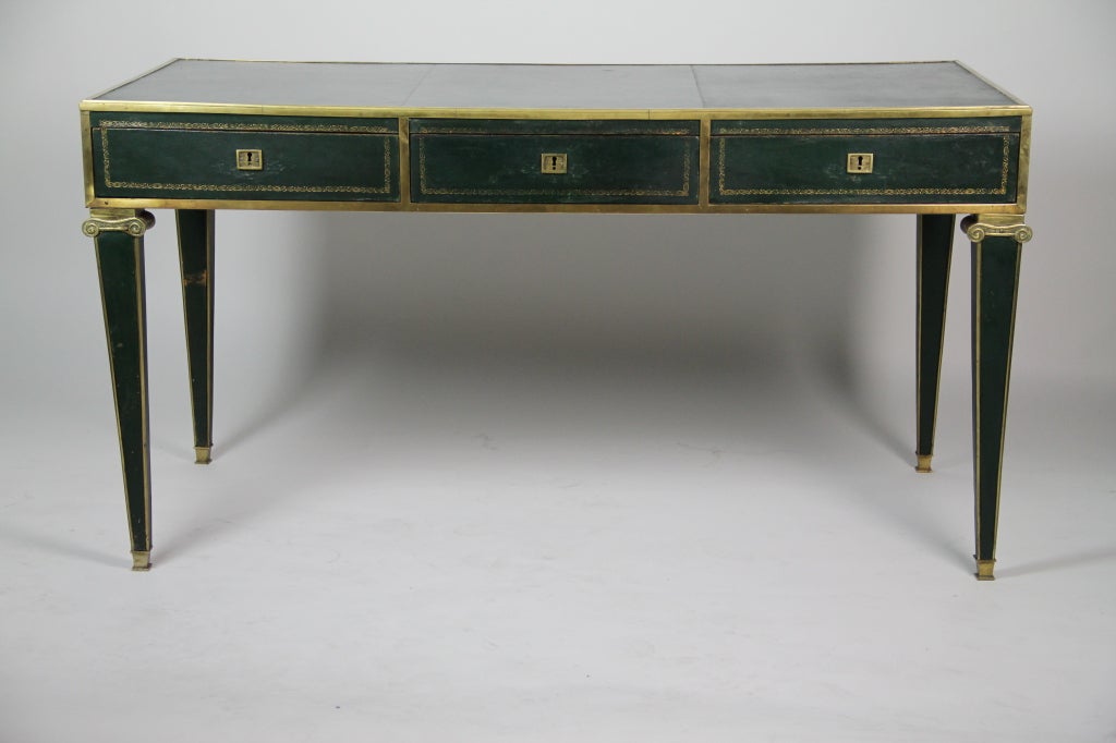 Rectangular green and gold leather and gilt bronze mounts Bureau plat by Marc Duplantier