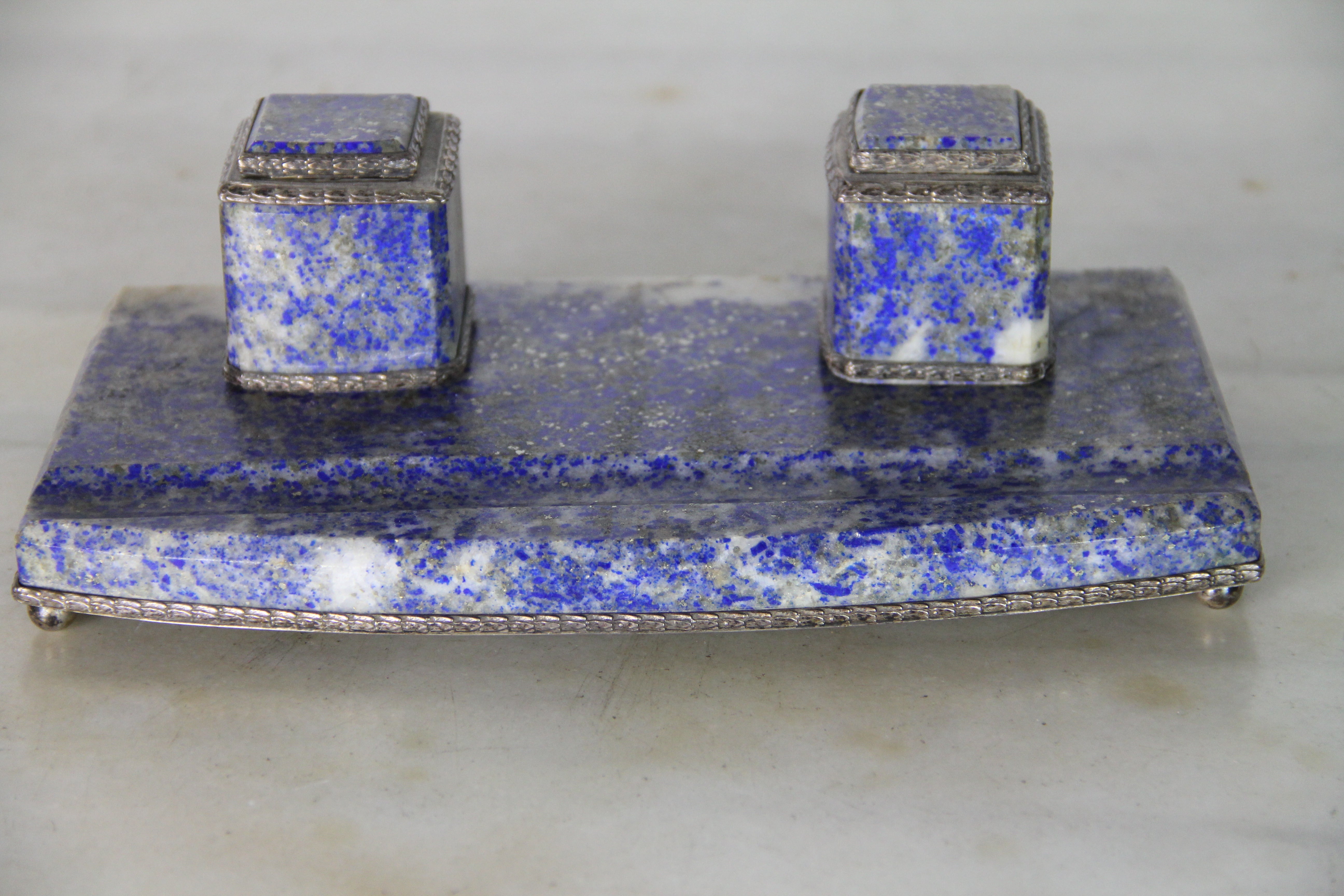 Lapis Lazuli and Silver Inkwell For Sale