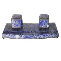 Vintage Lapis Lazuli and Silver Inkwell