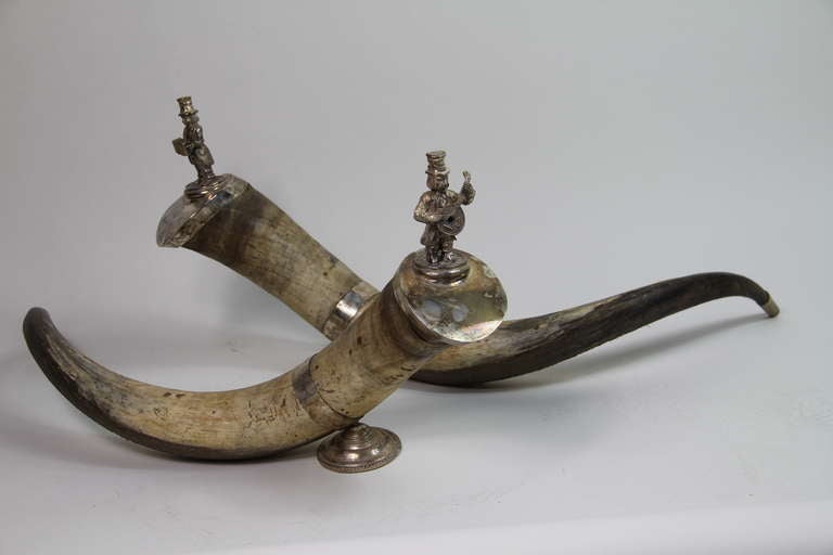 Silver Metal And Horn Candlesticks