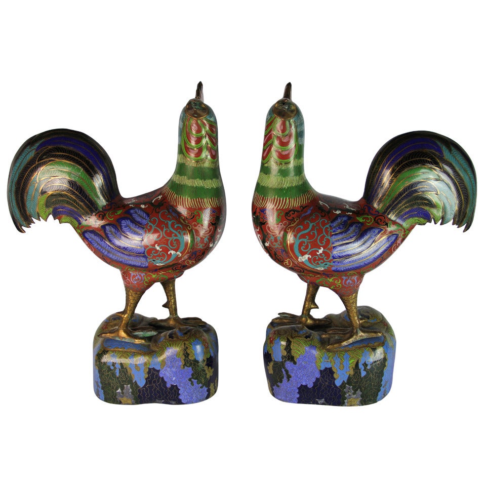 Cloissoné Enamel Pair of Cocks