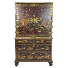 Faux Tortoiseshell Painted & Chinoiserie Gilt Decoration Cabinet