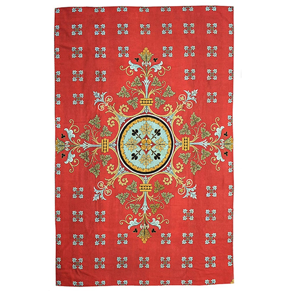 Spectaculaire tapis anglais pompéien rouge en laine à l'aiguille