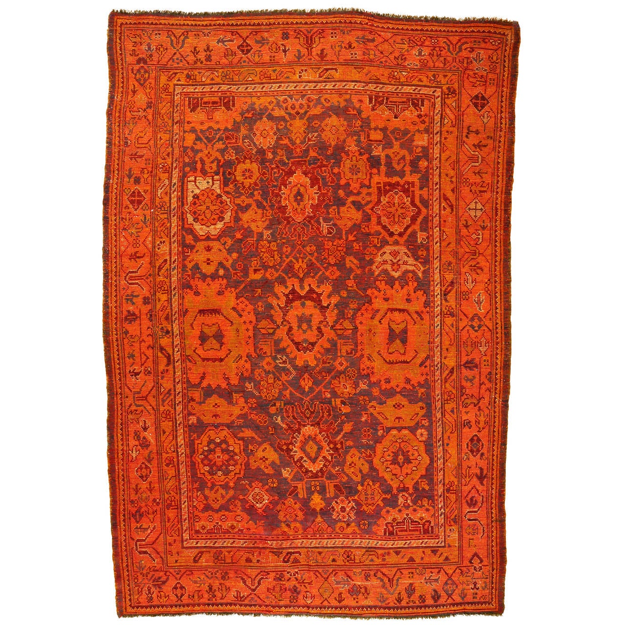 Hand-Knotted Antique Oushak Rug with Large Palmettes