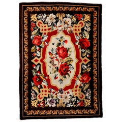 Rare Antique Ukrainian Pile Rug With Floral Garlands in the St. Petersburg Style