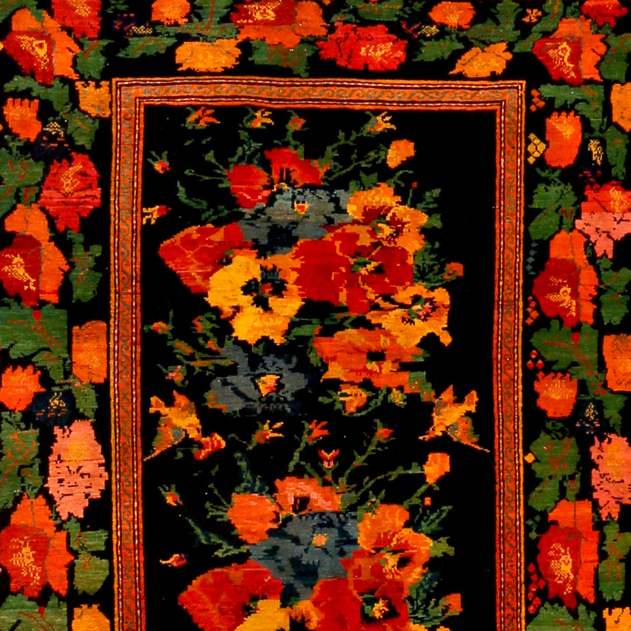 The floral ornamentation typical of French and English carpets of the 18th-19th century has influenced specific oriental carpet families. In the Caucasus this style became extremely fashionable among the Russian aristocracy of the 19th century,