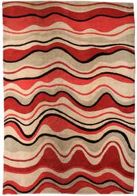 Mid-Century Geometrical Danish Area Rug in Red and Orange at 1stDibs