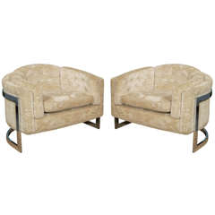 Pair of 1970's Chrome Cantilevered Barrel Lounge Chairs **Saturday Sale***