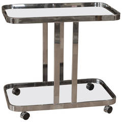 Chrome Bar Milo Baughman Bar Cart, Smoke Glass