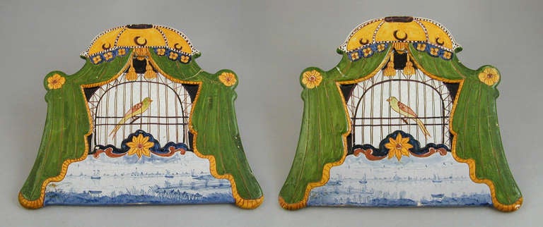 Pair early nineteenth century Dutch delft birdcage plaques 

Holland