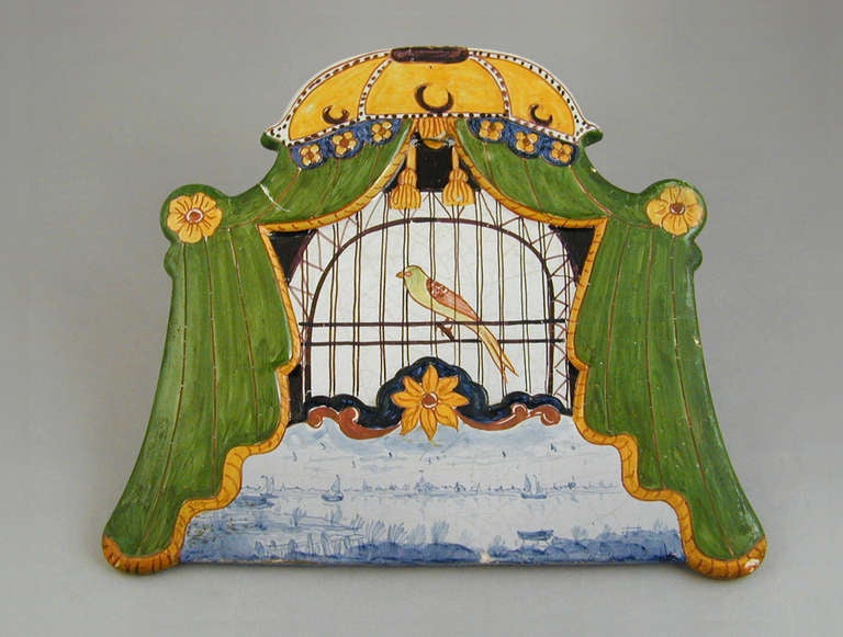 Pair of Early 19th Century Dutch Delft Birdcage Plaques For Sale 1