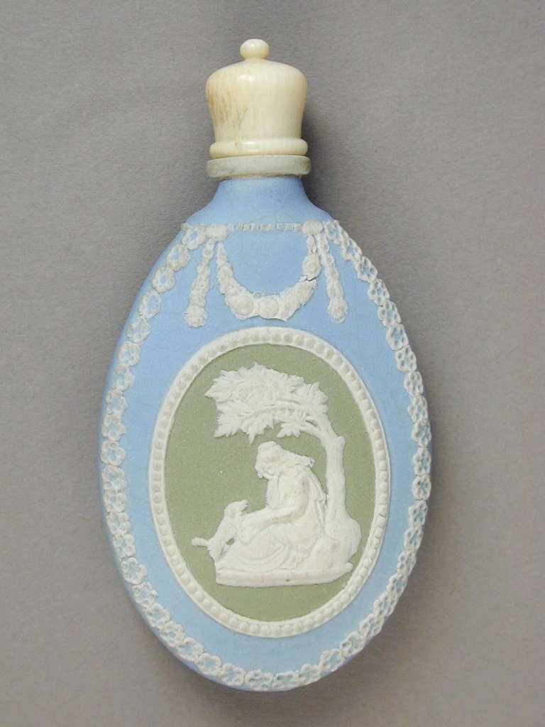 Wedgwood three colour Jasper scent bottle with bone screw top 

England