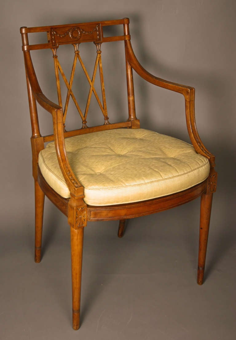 Pair of late 18th Century Sheraton period carved satinwood Armchairs. Circa 1790.