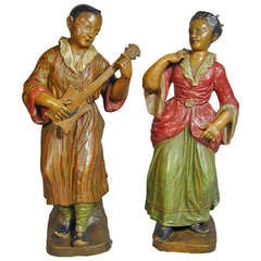 Pair Chinoiserie terracotta figures