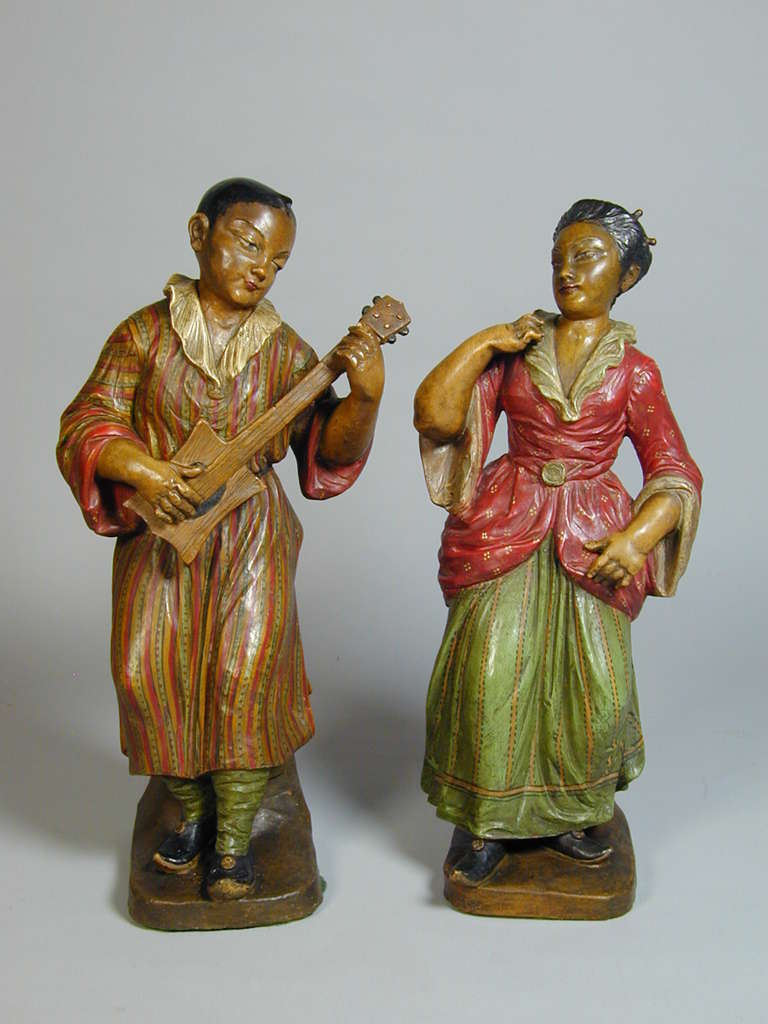 Pair Chinoiserie terracotta figures