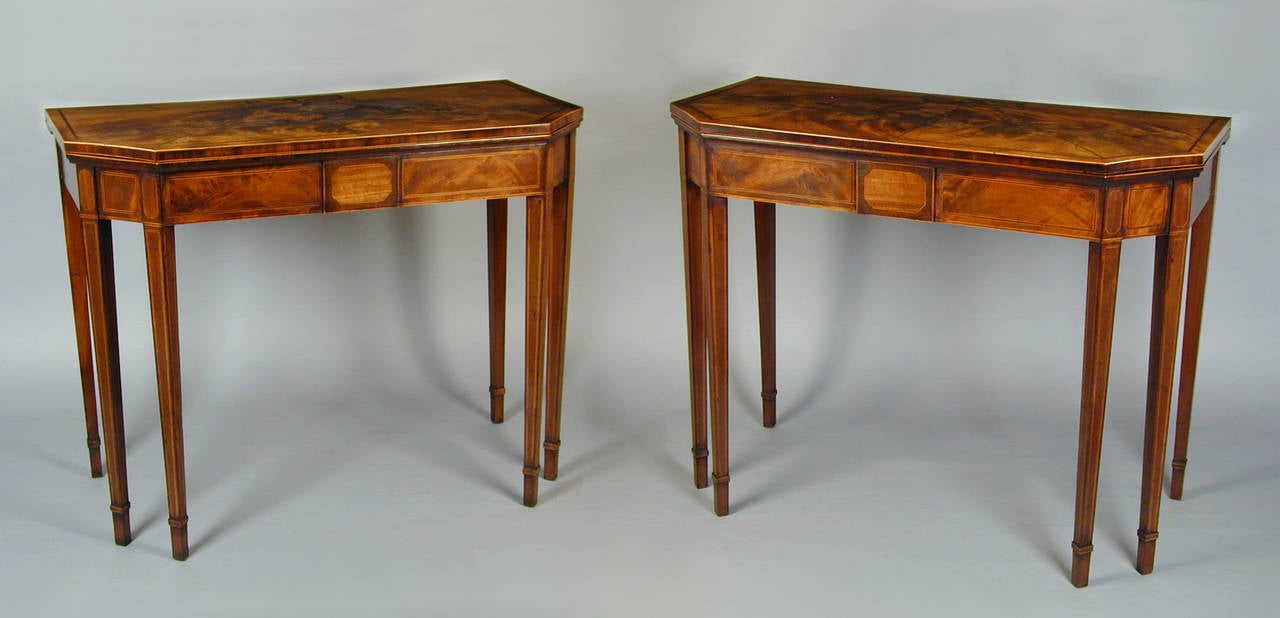 Pair of Sheraton period mahogany and inlaid Card Tables.