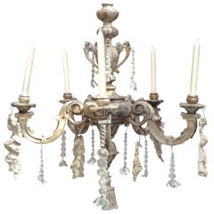 19th Century Wood Chandelier with Many Pendants