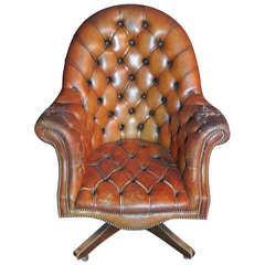 Antique Tufted Leather English Swivel Chair SATURDAY SALE