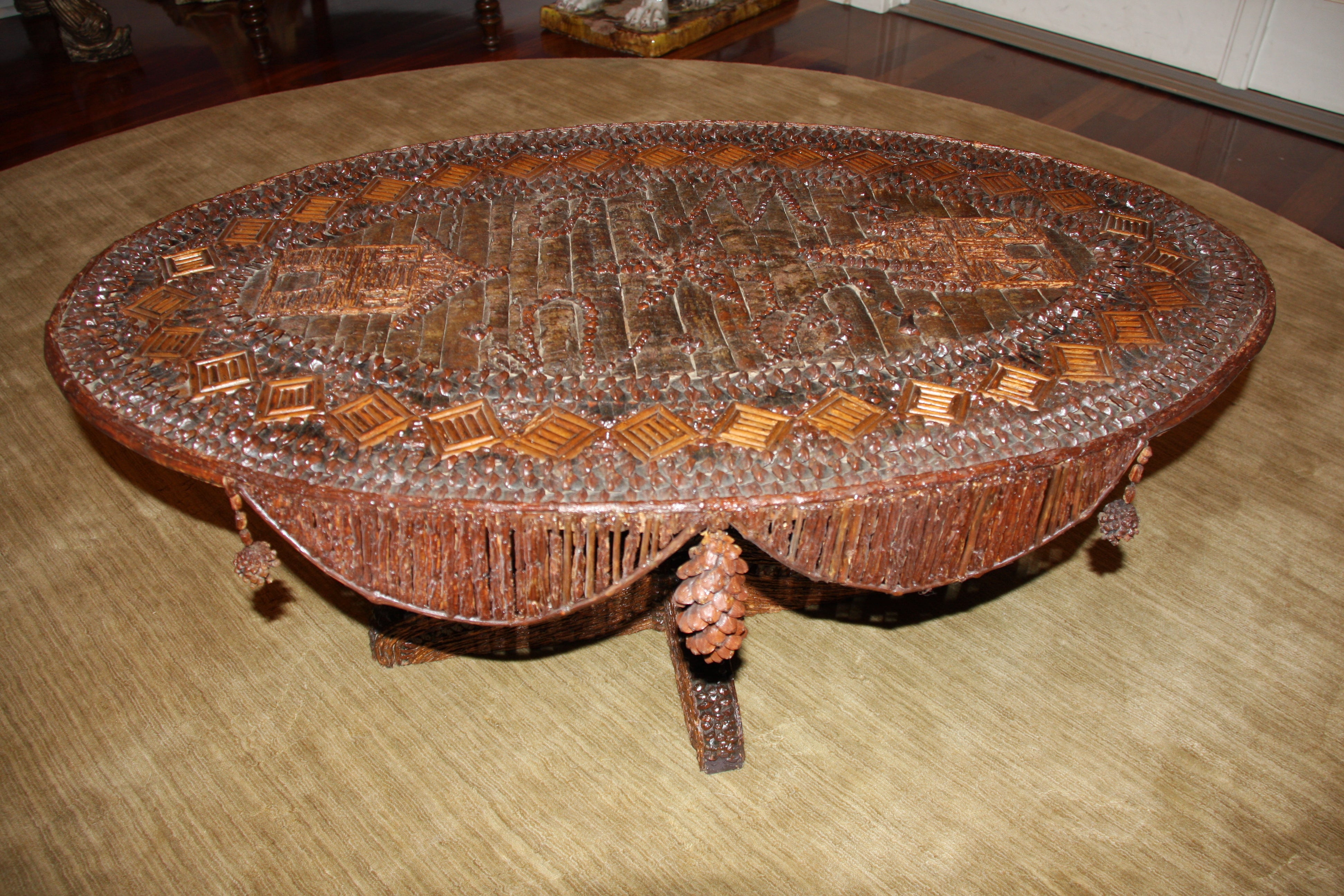 Oval Tramp Art Table SATURDAY SALE For Sale