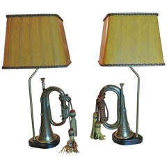 Pair of Antique Bugles Mounted as Lamps SATURDAY SALE