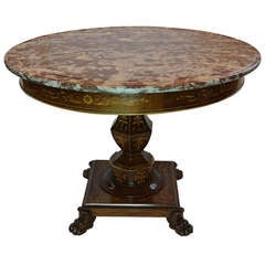 Louis Philippe Marquetry Inlaid Mahogany Marble Top Breakfast Table