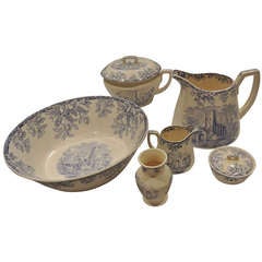 Blue and White Transfer Ware Boudoir Set by W.T.Copeland