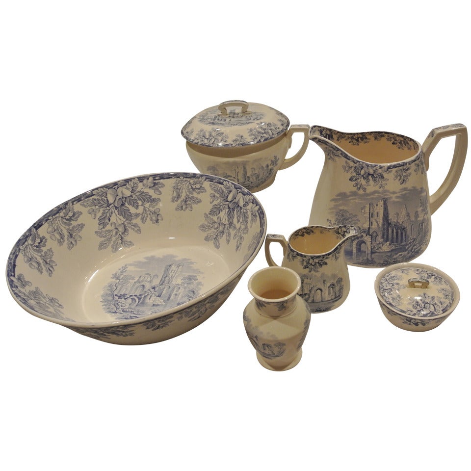 Blue and White Transfer Ware Boudoir Set by W.T.Copeland For Sale