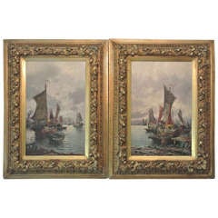 Antique W. Buttler Pair of Nautical oil Paintings