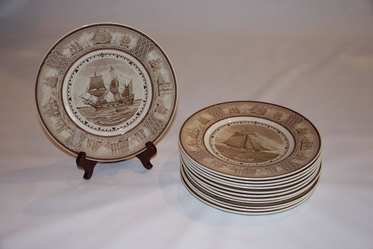Set of Twelve Brown Printed Wedgwood Dinner Plates SATURDAY SALE