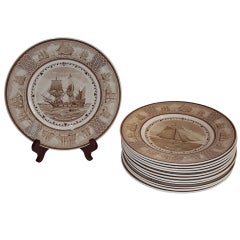 Vintage Set of Twelve Brown Printed Wedgwood Dinner Plates SATURDAY SALE