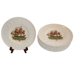 Set of Twelve Wedgwood Brown-Printed Dinner Plates