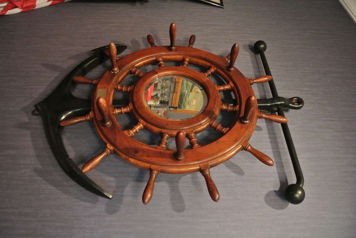 American Craftsman Antique Ship's Wheel Mirror SATURDAY SALE For Sale