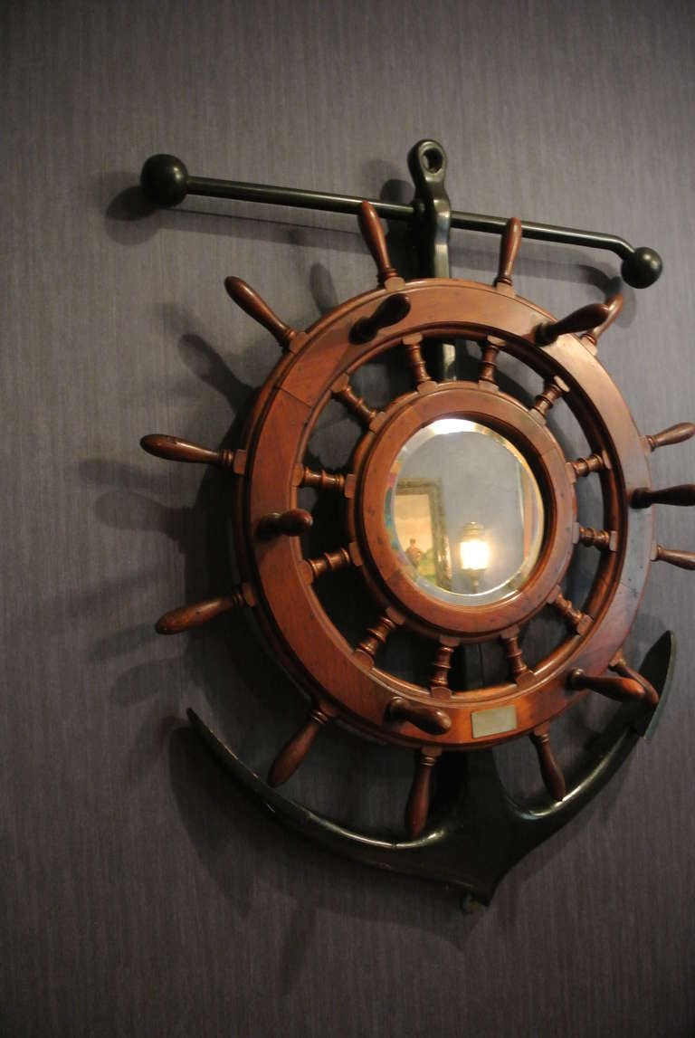 Antique Ship's Wheel Mirror SATURDAY SALE In Good Condition For Sale In West Palm beach, FL
