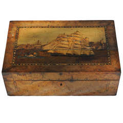 Burl Wood Lidded Box with Nautical Motif