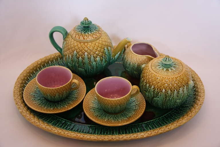 Circa 1880
Comprising:
I Oval tray
1Teapot and cover
1Sugar bowl and cover
1 Cream jug
2 Cups and saucers