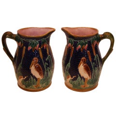 Pair of Majolica Large Pitchers with Birds SATURDAY SALE