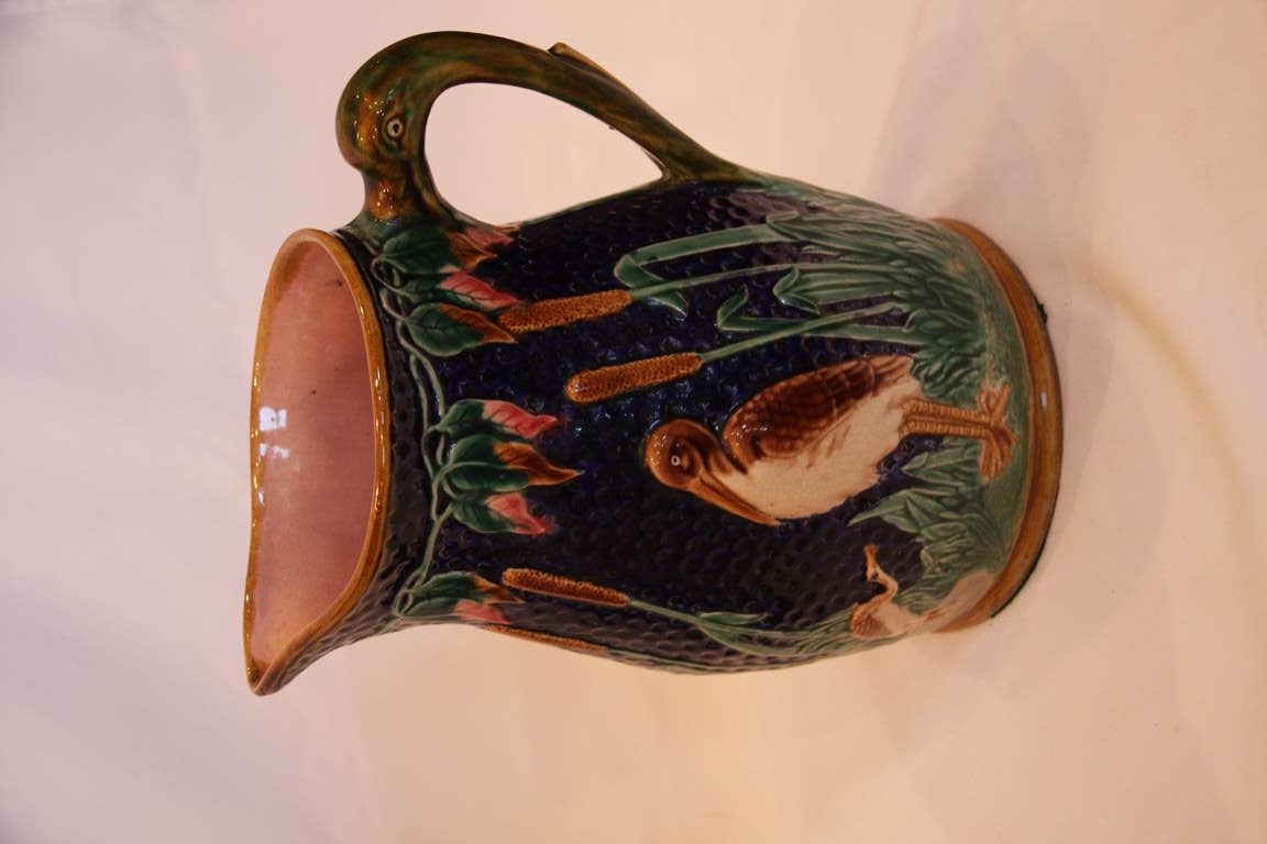 Pair of Majolica Large Pitchers with Birds SATURDAY SALE