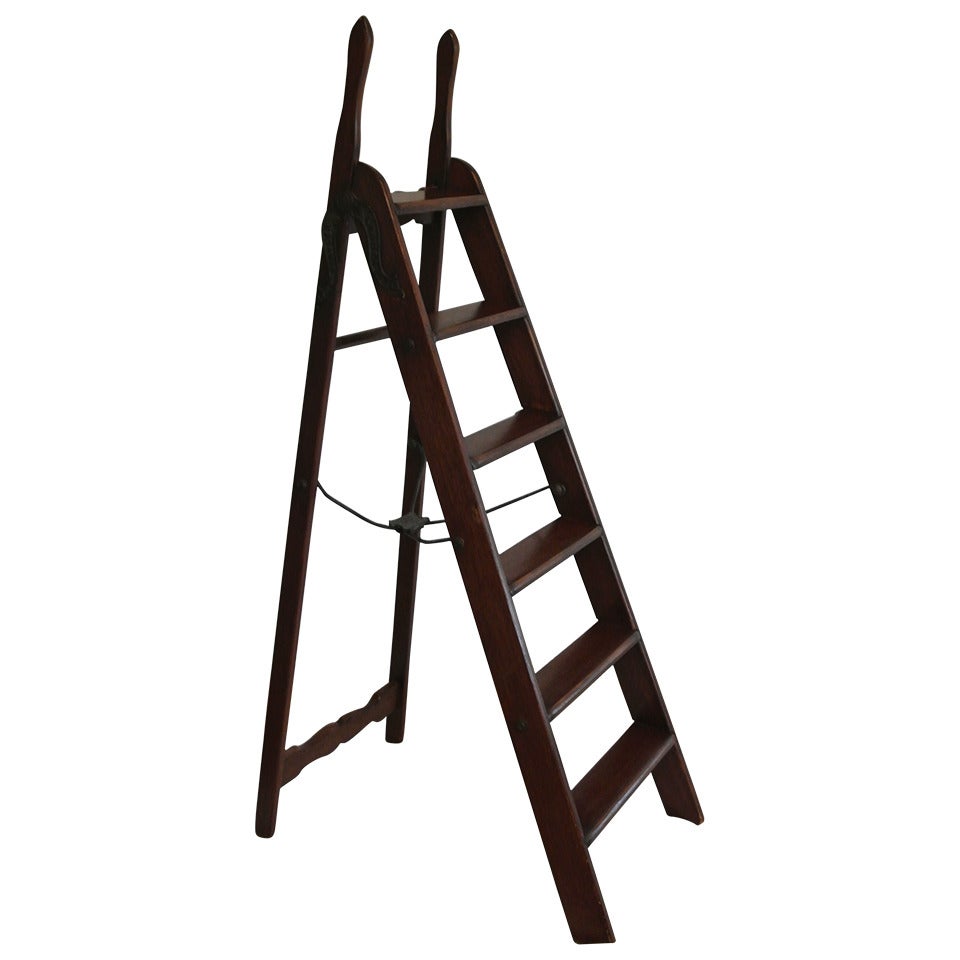Antique Mahogany Simplex Library Ladder For Sale