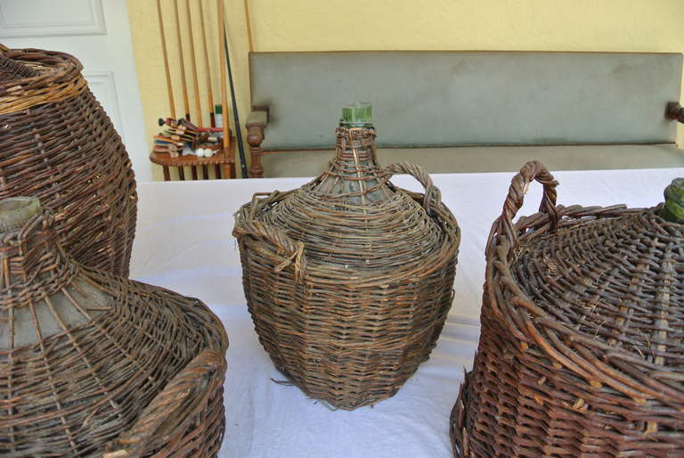 Collection of Five Large Wicker and Glass Wine Jugs SATURDAY SALE For Sale 1