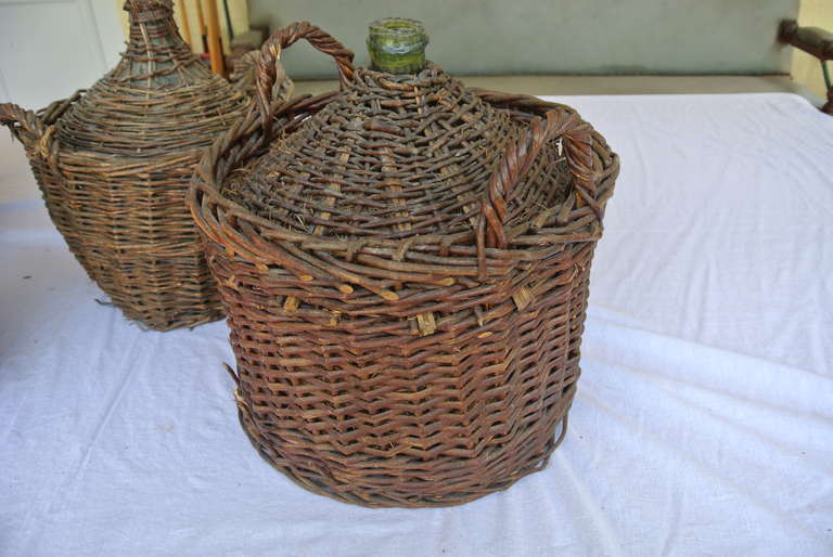 Collection of Five Large Wicker and Glass Wine Jugs SATURDAY SALE For Sale 2