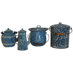 Group of Four Blue Tin Ware SATURDAY SALE