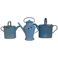 Antique Group of Three Blue Enameled Cans SATURDAY SALE