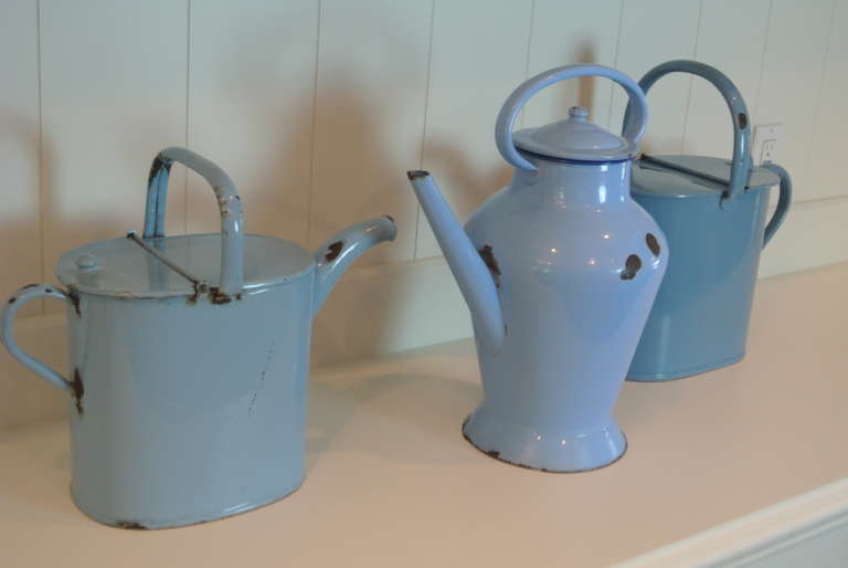 Unknown Group of Three Blue Enameled Cans SATURDAY SALE For Sale
