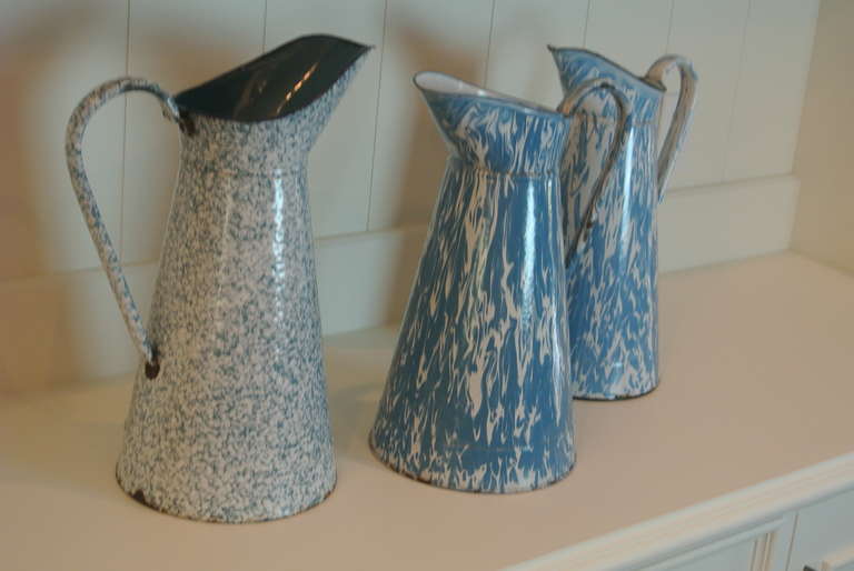 Victorian Group of Three Enameled Tin Milk Pitchers SATURDAY SALE For Sale