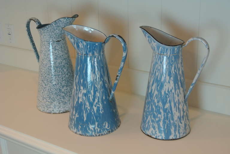 Unknown Group of Three Enameled Tin Milk Pitchers SATURDAY SALE For Sale