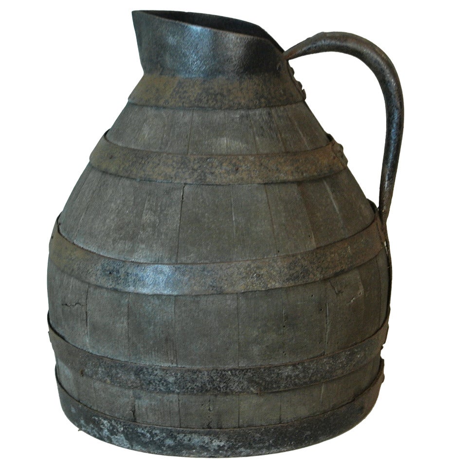 Antique Wood and Iron Pitcher For Sale